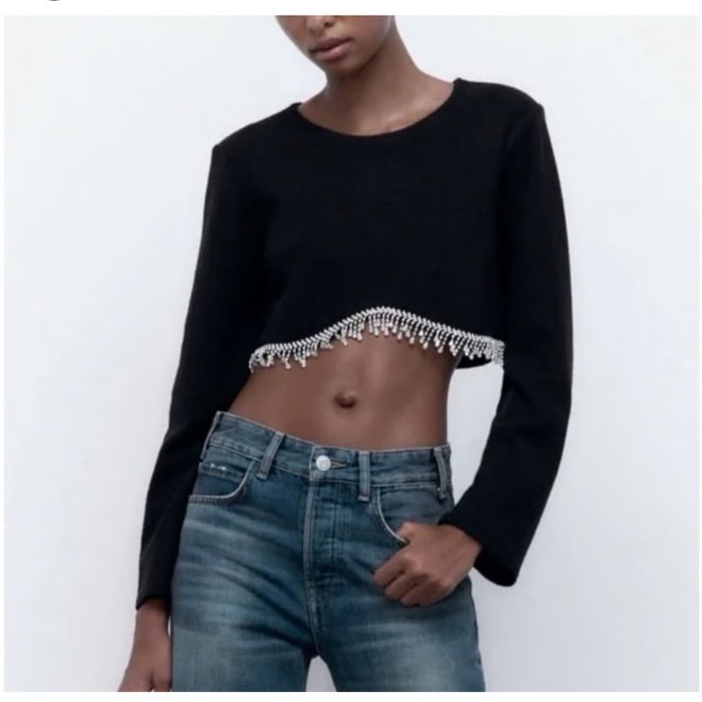 Zara Black Cropped Sweater with Crystals